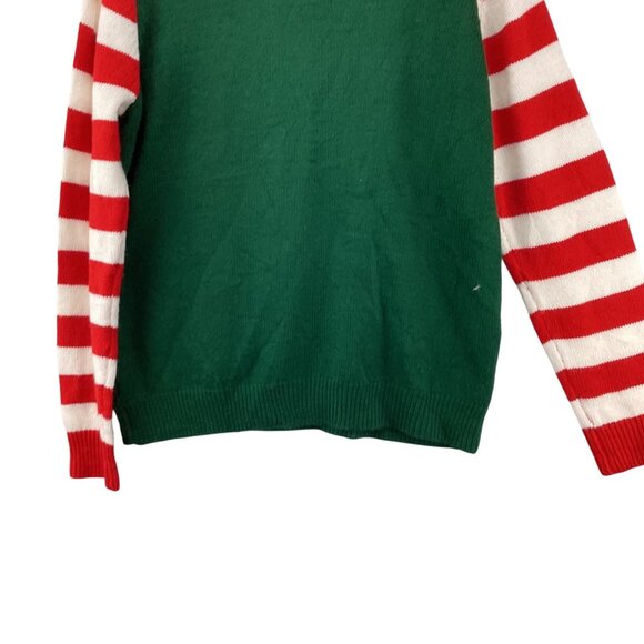 Absolutely Famous Christmas Elf Sweater L Acrylic Green Red Stripe Festive Holid - Picture 6 of 8